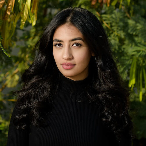 Portrait of Nuhayr Zein, founder of Leukeather — a woman-led social enterprise creating a plant-based, ethical, and emboss-free alternative to exotic leather for sustainable use in luxury interiors, fashion, furniture, and automotive design.